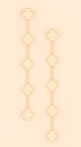 Emy Jeweled Clover Charm Drop Earrings - Ivory